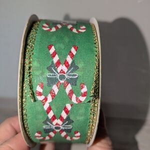 Place & Time Festive Green Candy Cane Ribbon